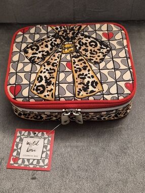 Brighton Wild Love Leopard Bow Jewelry Case/ Cosmetic Case - Red Trim